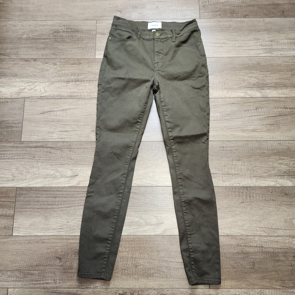 Frame denim Women Le High Skinny LHSKCT465 mid rise khaki Green Coated jeans 26 - Picture 2 of 16